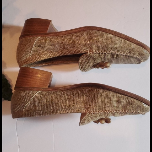 Stuart Weitzman tan metallic leather loafer 7.5 C - Picture 3 of 10